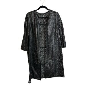 Worth Black Perforated Leather Open-Front Coat